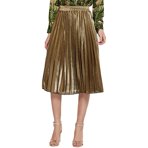 SOLD 🎈NWOT Pleated Metallic Midi Skirt - Picture 2 of 12